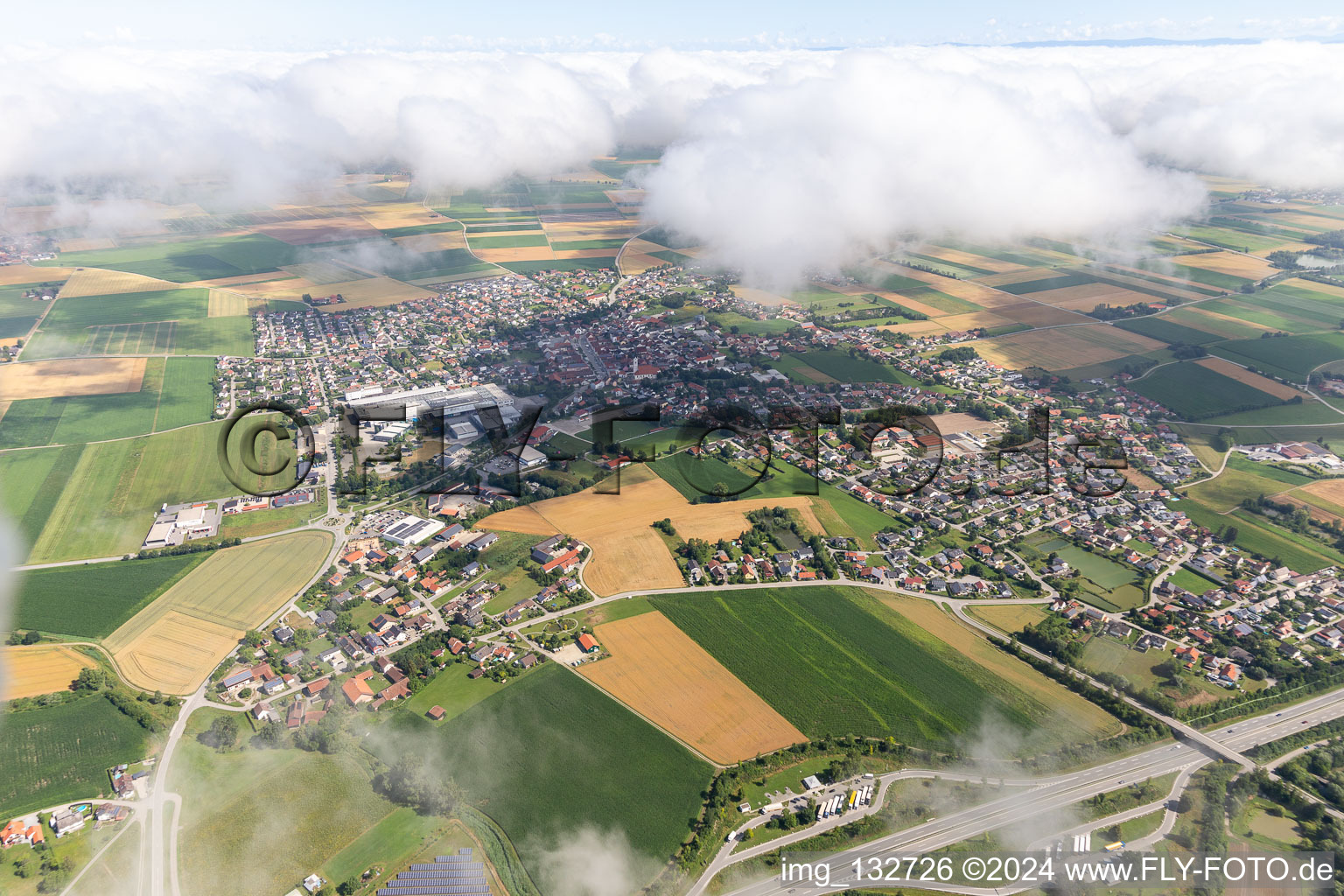 Aerial view of Pilsting in the state Bavaria, Germany