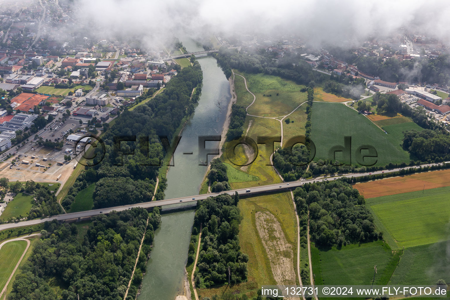 Bridges over the Isar in Landau an der Isar in the state Bavaria, Germany