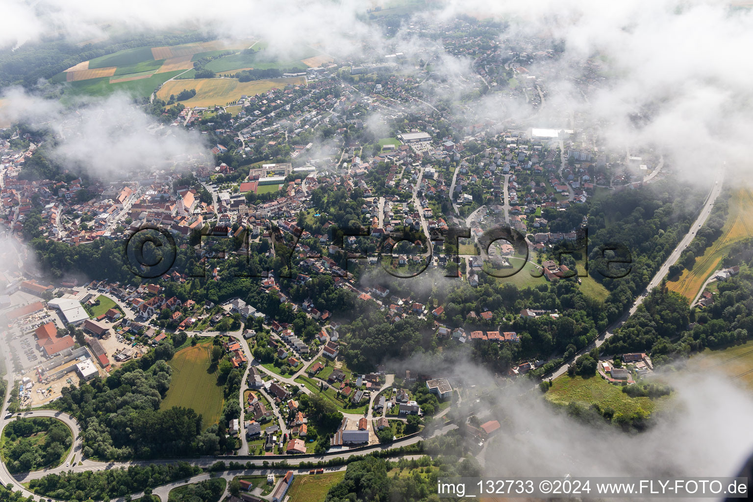 Landau an der Isar in the state Bavaria, Germany from the drone perspective