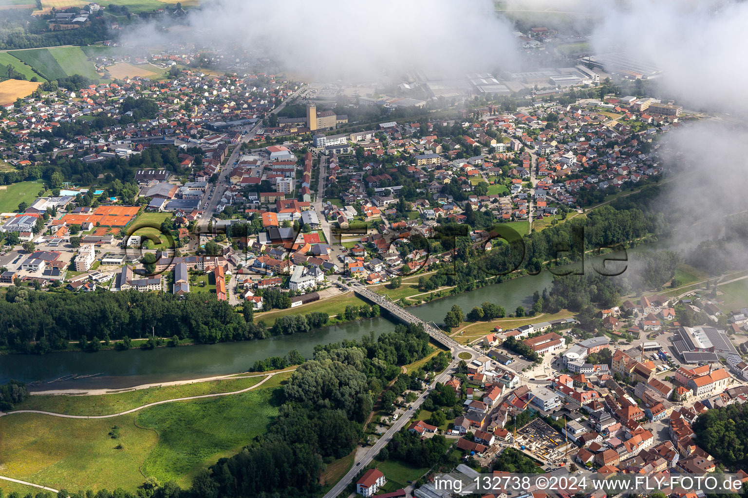 Landau an der Isar in the state Bavaria, Germany from a drone