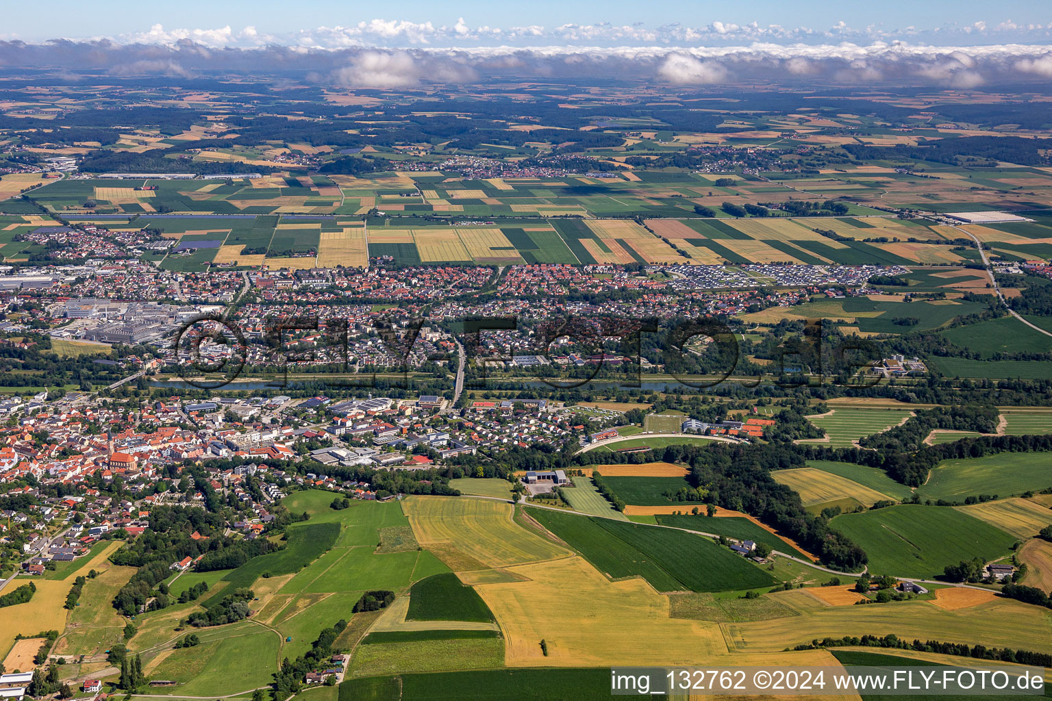 Aerial view of Dingolfing in the state Bavaria, Germany