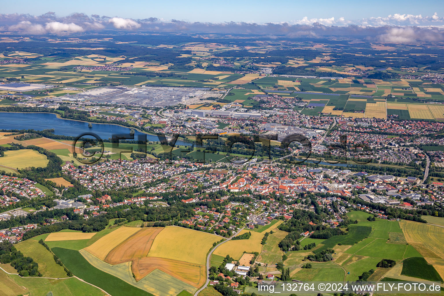 Oblique view of Dingolfing in the state Bavaria, Germany