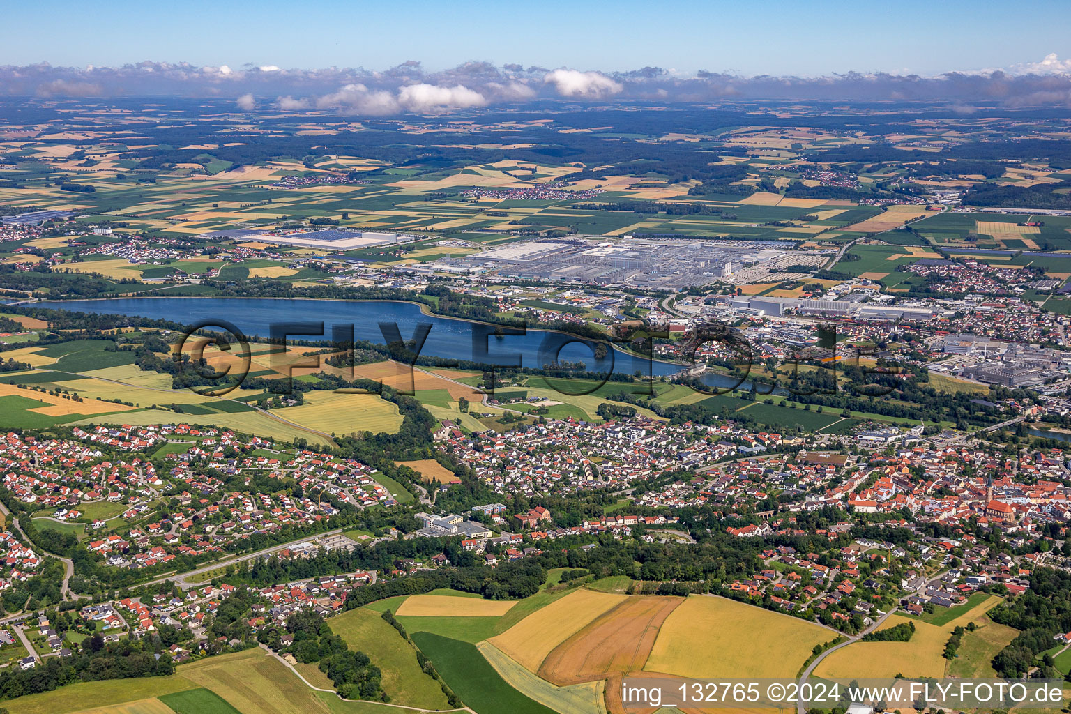 Dingolfing in the state Bavaria, Germany from above