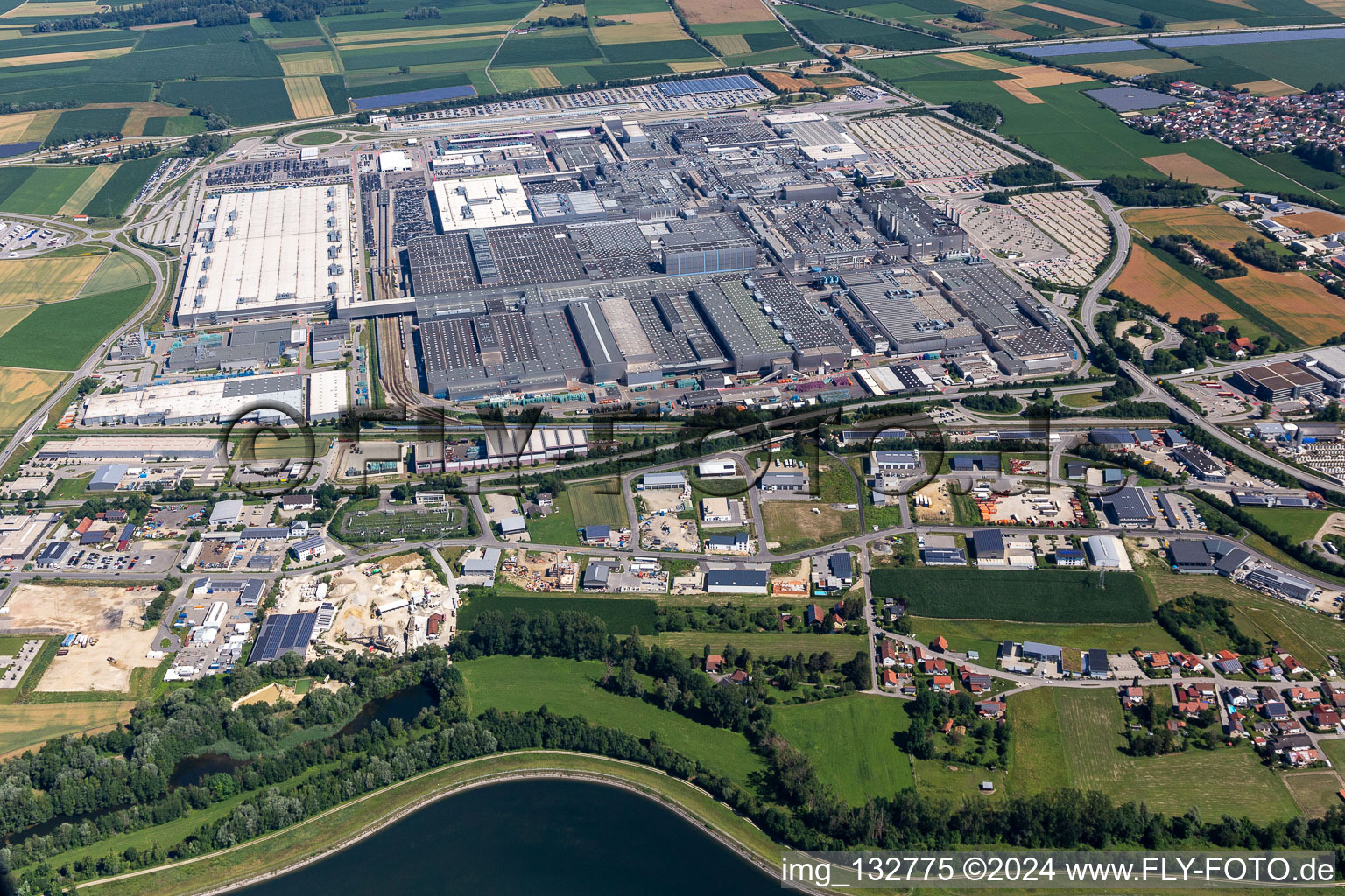 Aerial view of BMW plant 2.40 on the Isar in the district Höfen in Dingolfing in the state Bavaria, Germany