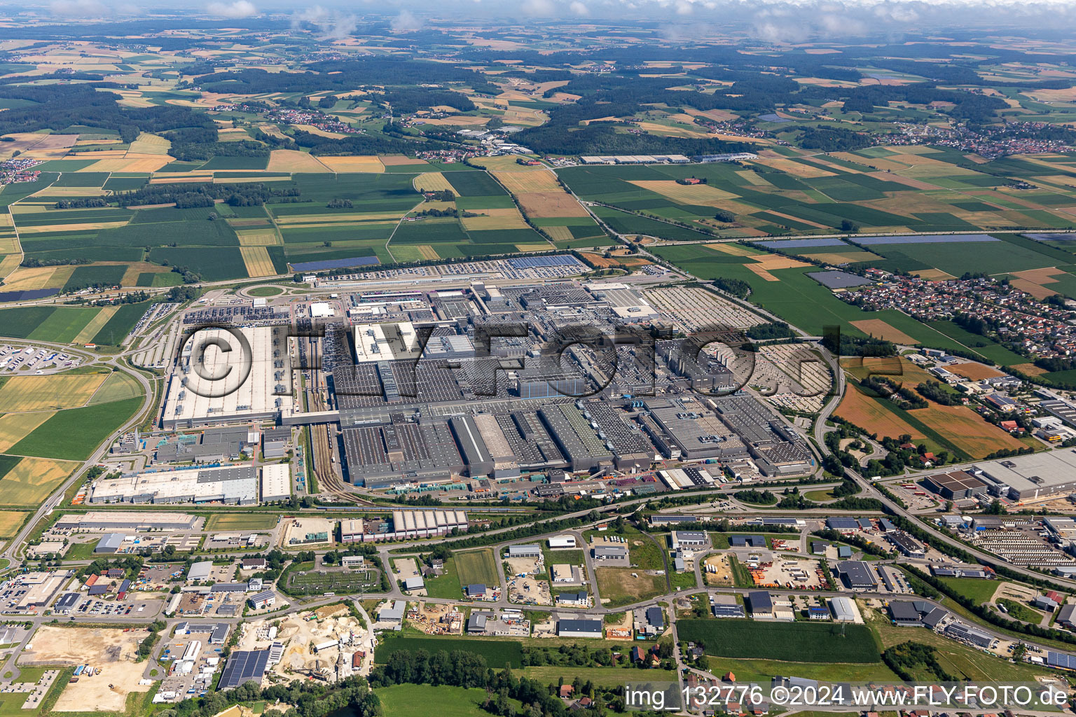 BMW Plant 2.40 in the district Höfen in Dingolfing in the state Bavaria, Germany from above