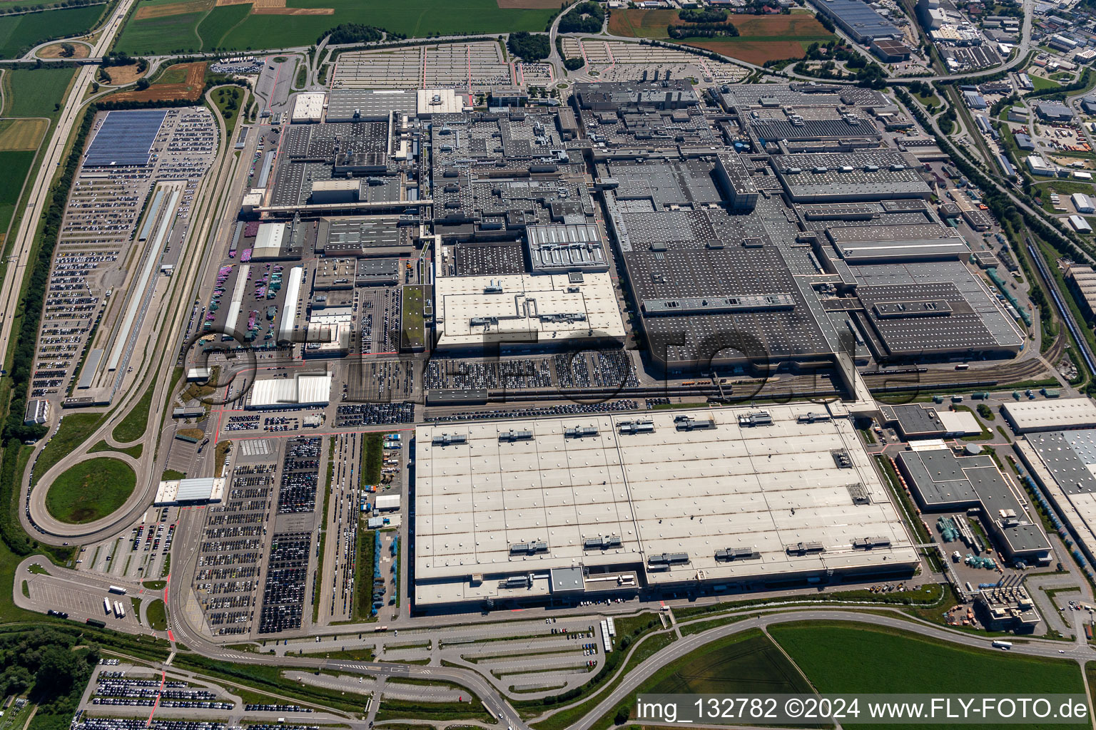 BMW Plant 2.40 in the district Höfen in Dingolfing in the state Bavaria, Germany seen from above