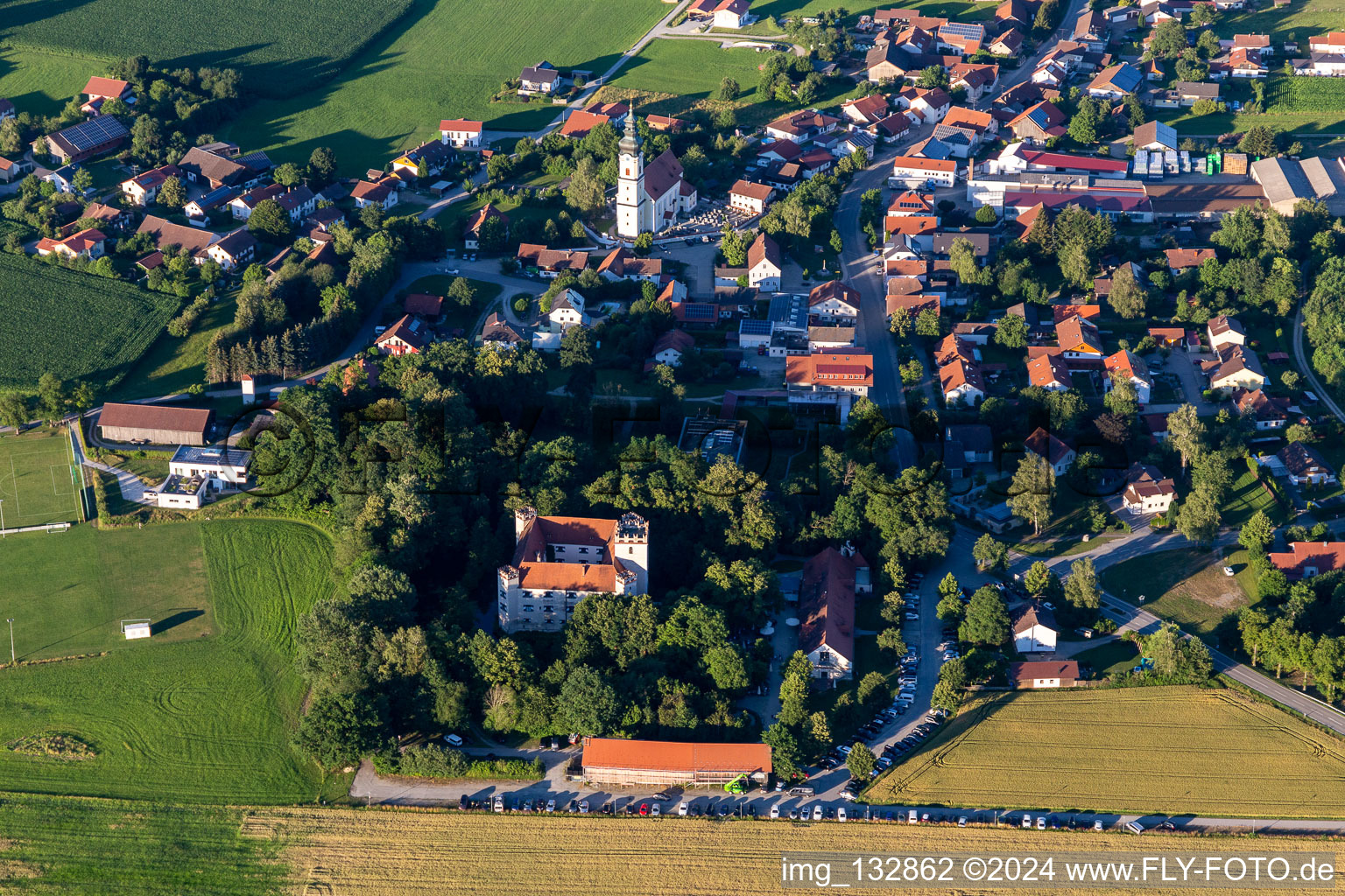 Aerial view of District Mariakirchen in Arnstorf in the state Bavaria, Germany