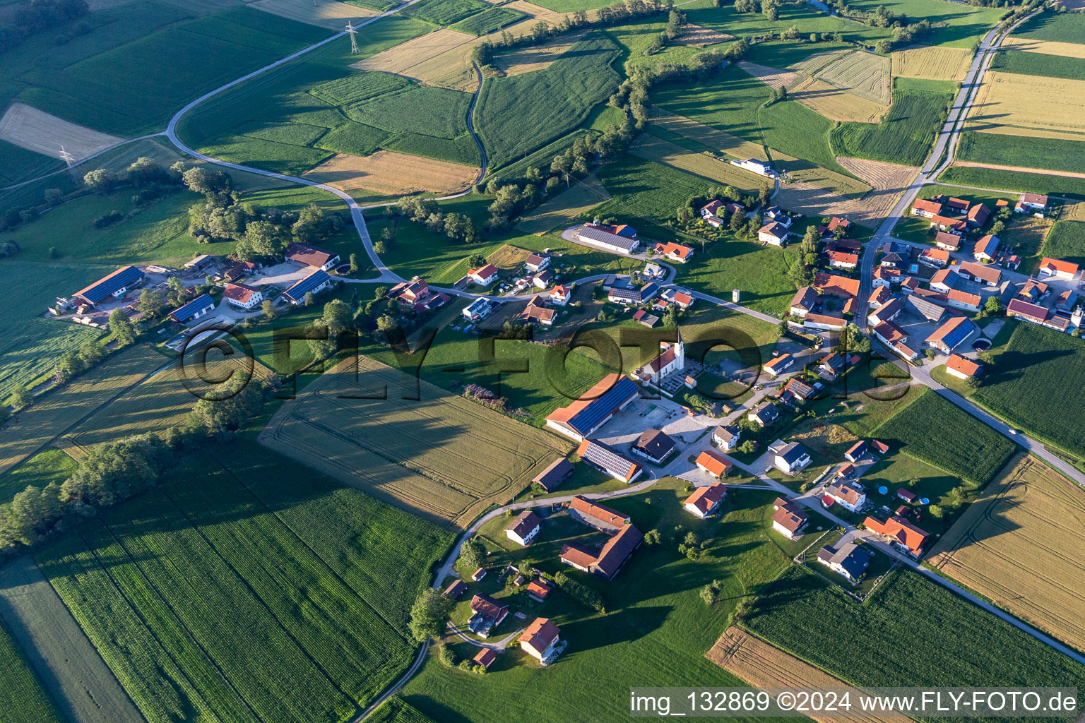 Aerial view of District Obergrafendorf in Roßbach in the state Bavaria, Germany