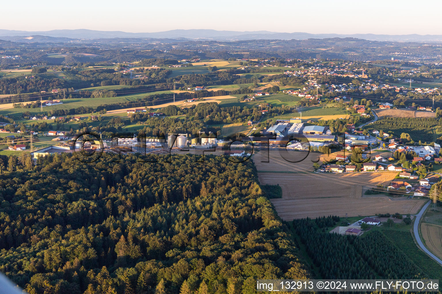 Aerial photograpy of Holzwerke Weinzierl GmbH in the district Eben in Vilshofen an der Donau in the state Bavaria, Germany