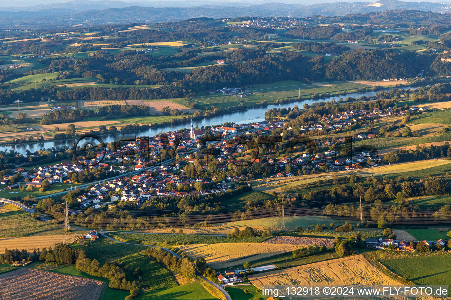 Aerial view of District Pleinting in Vilshofen an der Donau in the state Bavaria, Germany