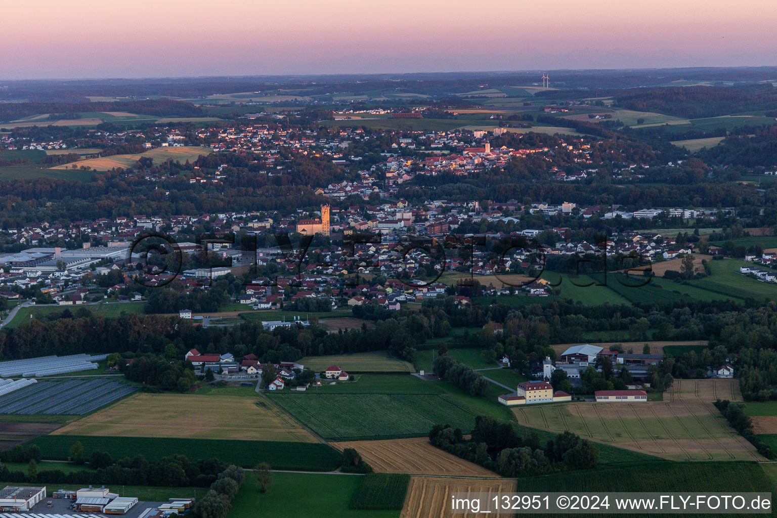 Aerial view of Landau an der Isar in the state Bavaria, Germany