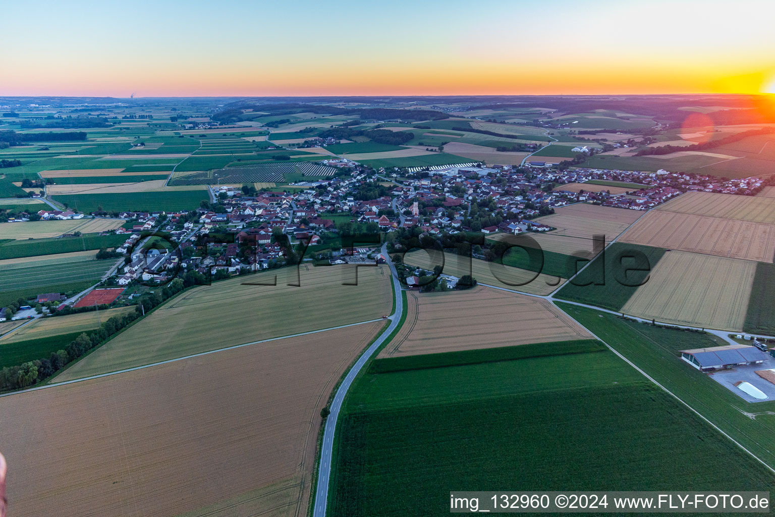 In the evening glow in the district Großköllnbach in Pilsting in the state Bavaria, Germany