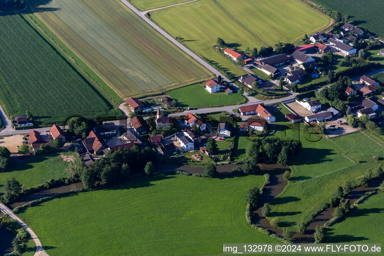 Aerial view of District Witzeldorf in Frontenhausen in the state Bavaria, Germany