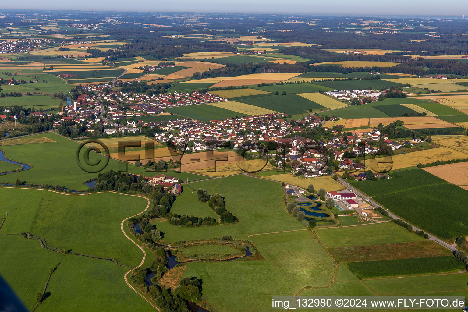 Aerial view of District Loizenkirchen in Aham in the state Bavaria, Germany