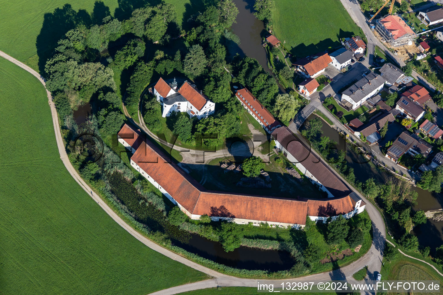 Aerial view of Lock in Aham in the state Bavaria, Germany