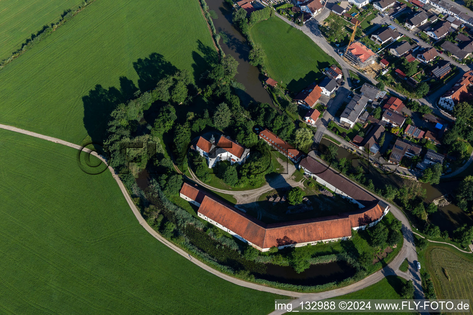 Aerial photograpy of Lock in Aham in the state Bavaria, Germany