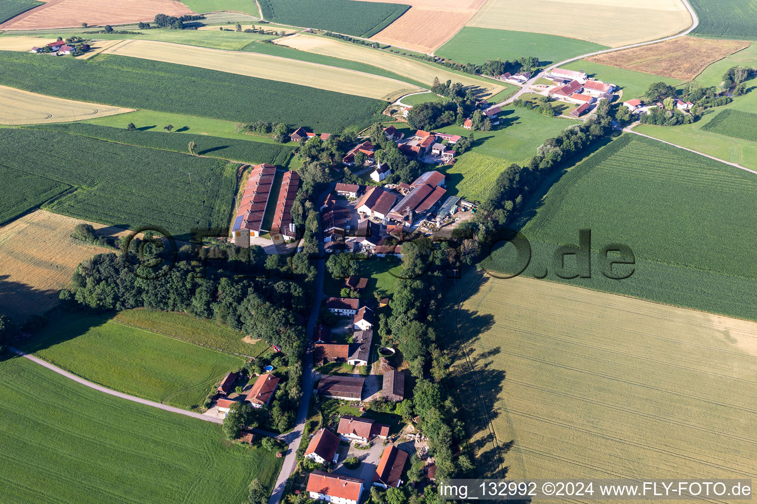 Aerial view of District Neuhausen in Aham in the state Bavaria, Germany