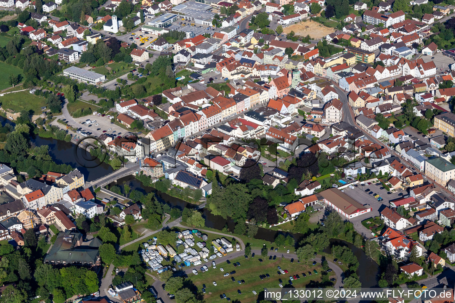 Town Square in Vilsbiburg in the state Bavaria, Germany