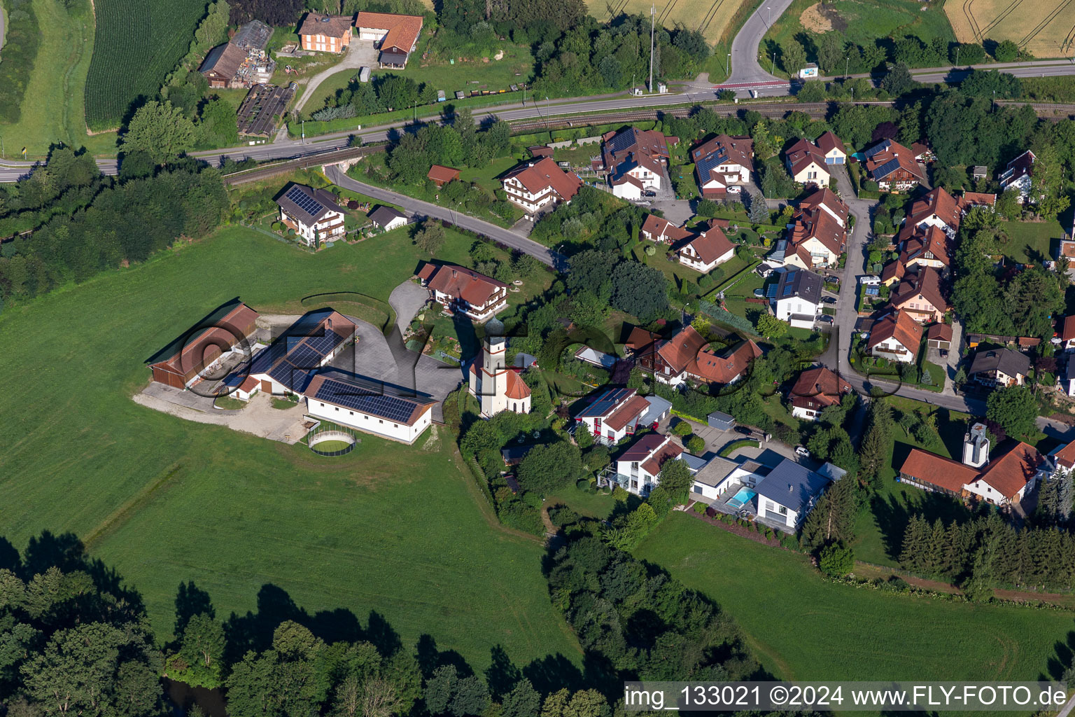 Aerial view of St. Nicholas in Vilsbiburg in the state Bavaria, Germany