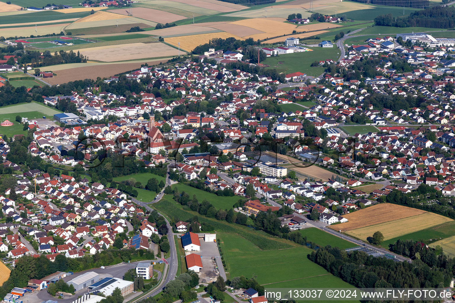 Aerial view of Geisenhausen in the state Bavaria, Germany