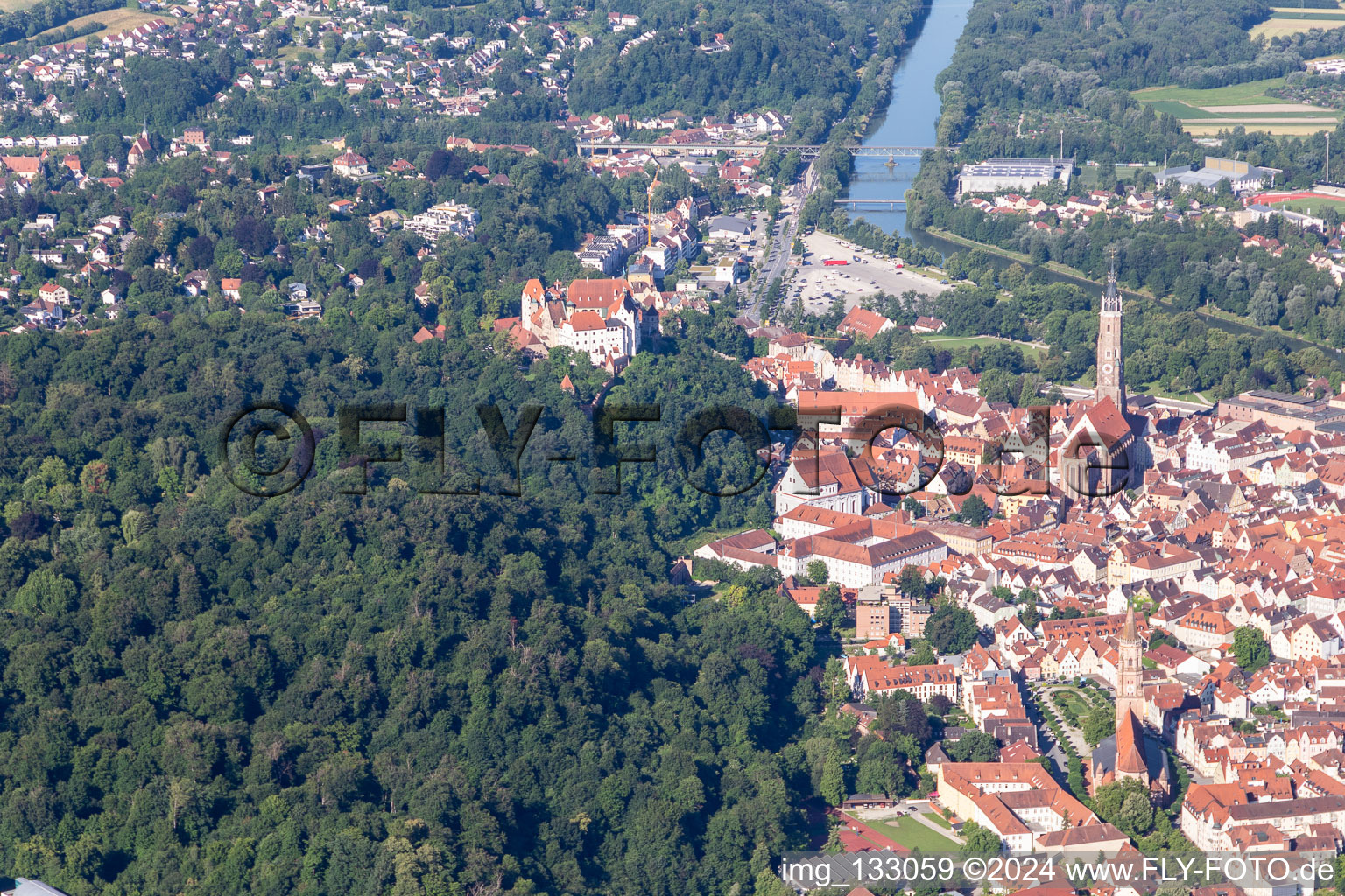 Aerial photograpy of Old Town Landshut in Landshut in the state Bavaria, Germany