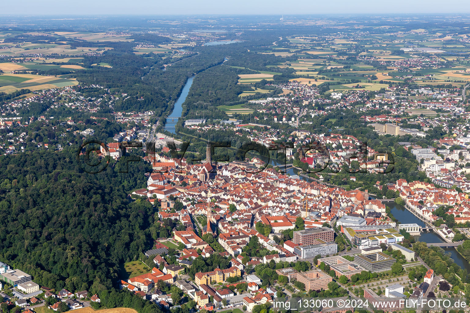 Oblique view of Old Town Landshut in Landshut in the state Bavaria, Germany