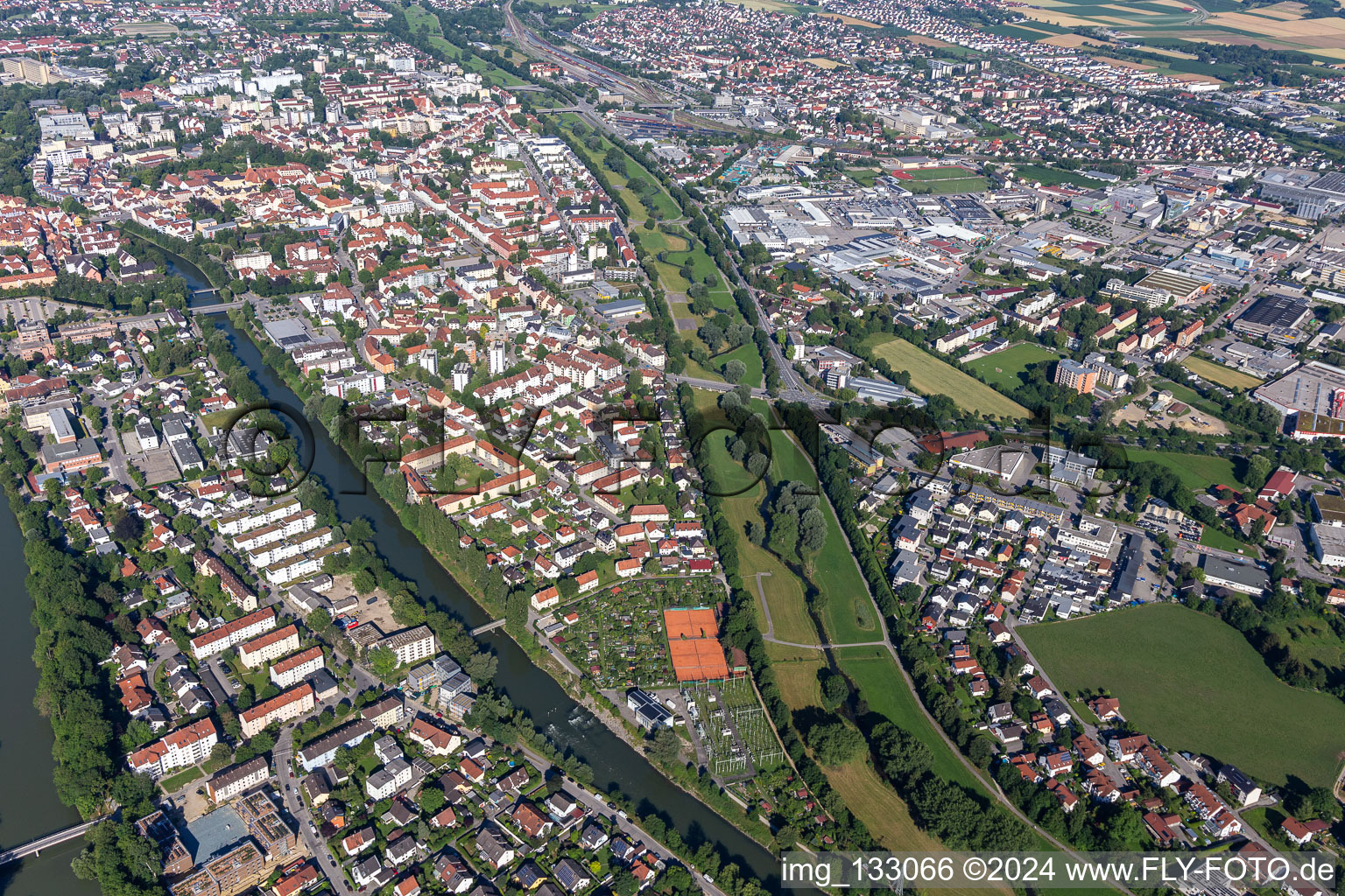 Aerial view of Landshut in the state Bavaria, Germany