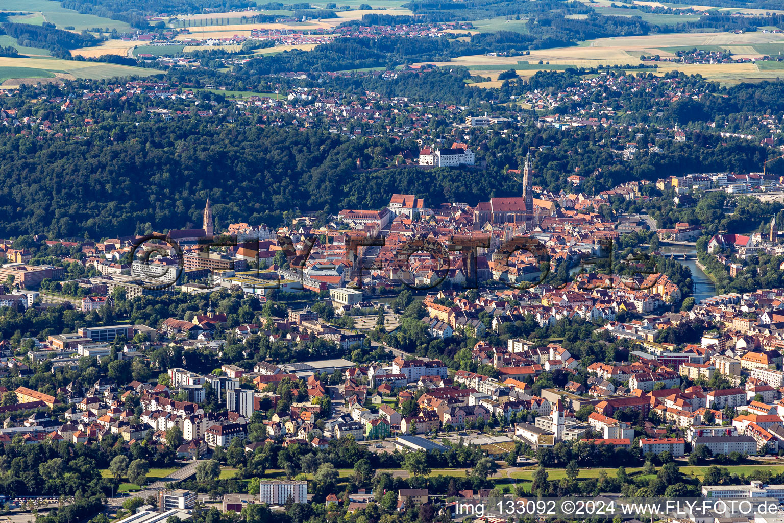 Aerial photograpy of New Town and Old Town Landshut in Landshut in the state Bavaria, Germany