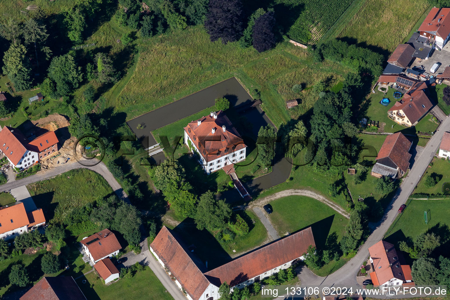 Aerial view of Lock in the district Weihenstephan in Hohenthann in the state Bavaria, Germany