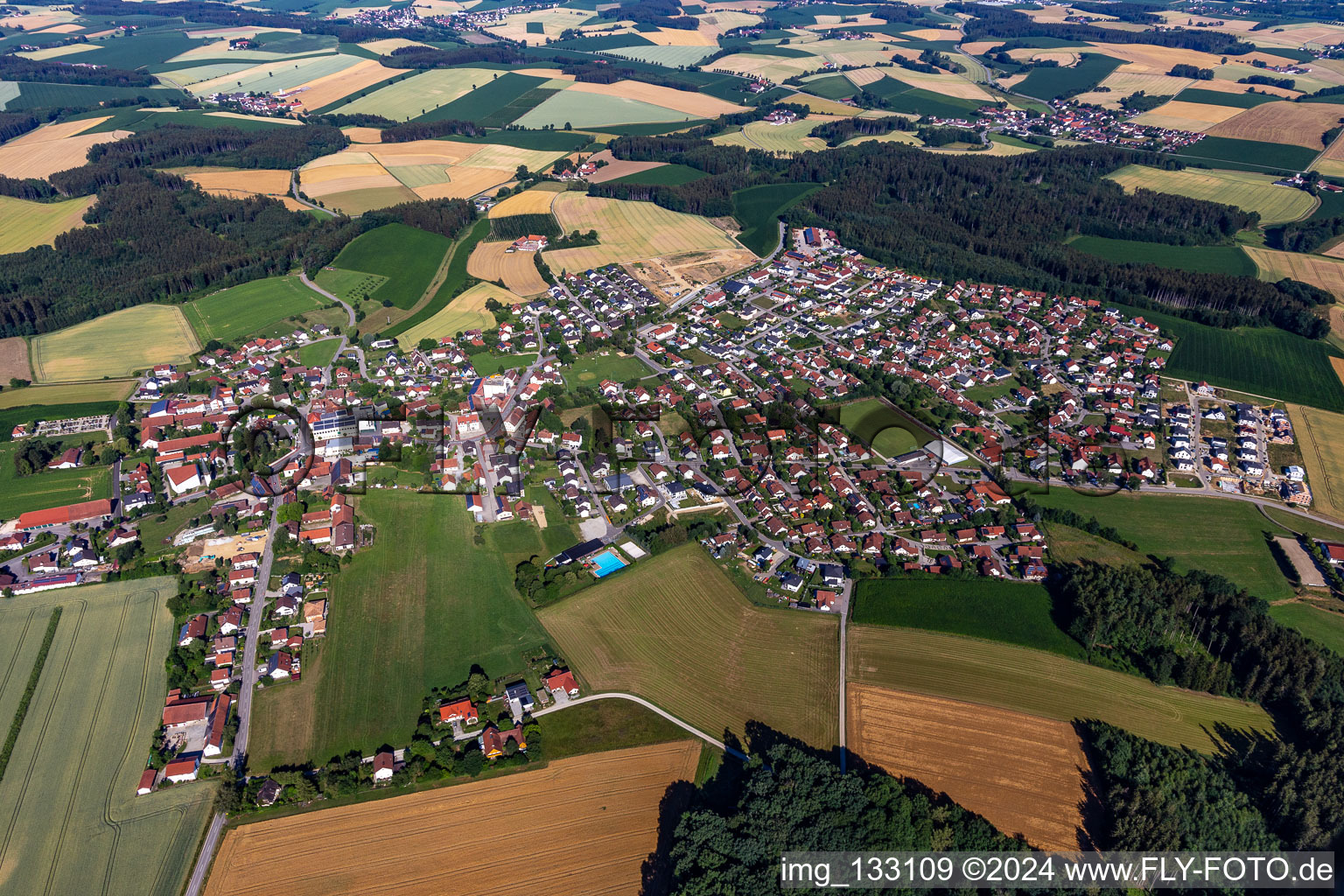 Aerial view of District Obergambach in Hohenthann in the state Bavaria, Germany