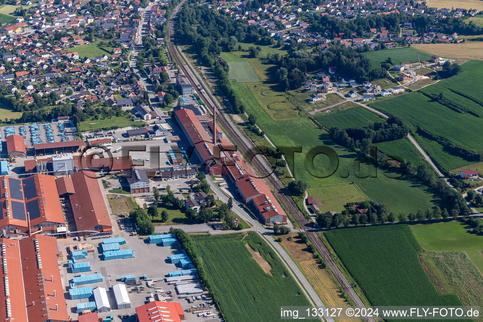 Aerial view of Neufahrn-Süd industrial estate with ERLUS AG in the district Neufahrn in  NB in Neufahrn in Niederbayern in the state Bavaria, Germany