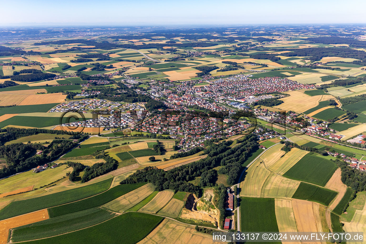 Aerial view of District Unterdörnbach in Ergoldsbach in the state Bavaria, Germany