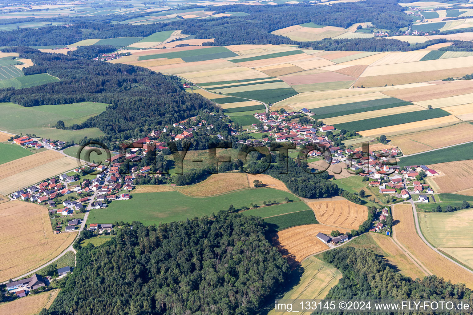 Aerial view of District Oberköllnbach in Postau in the state Bavaria, Germany