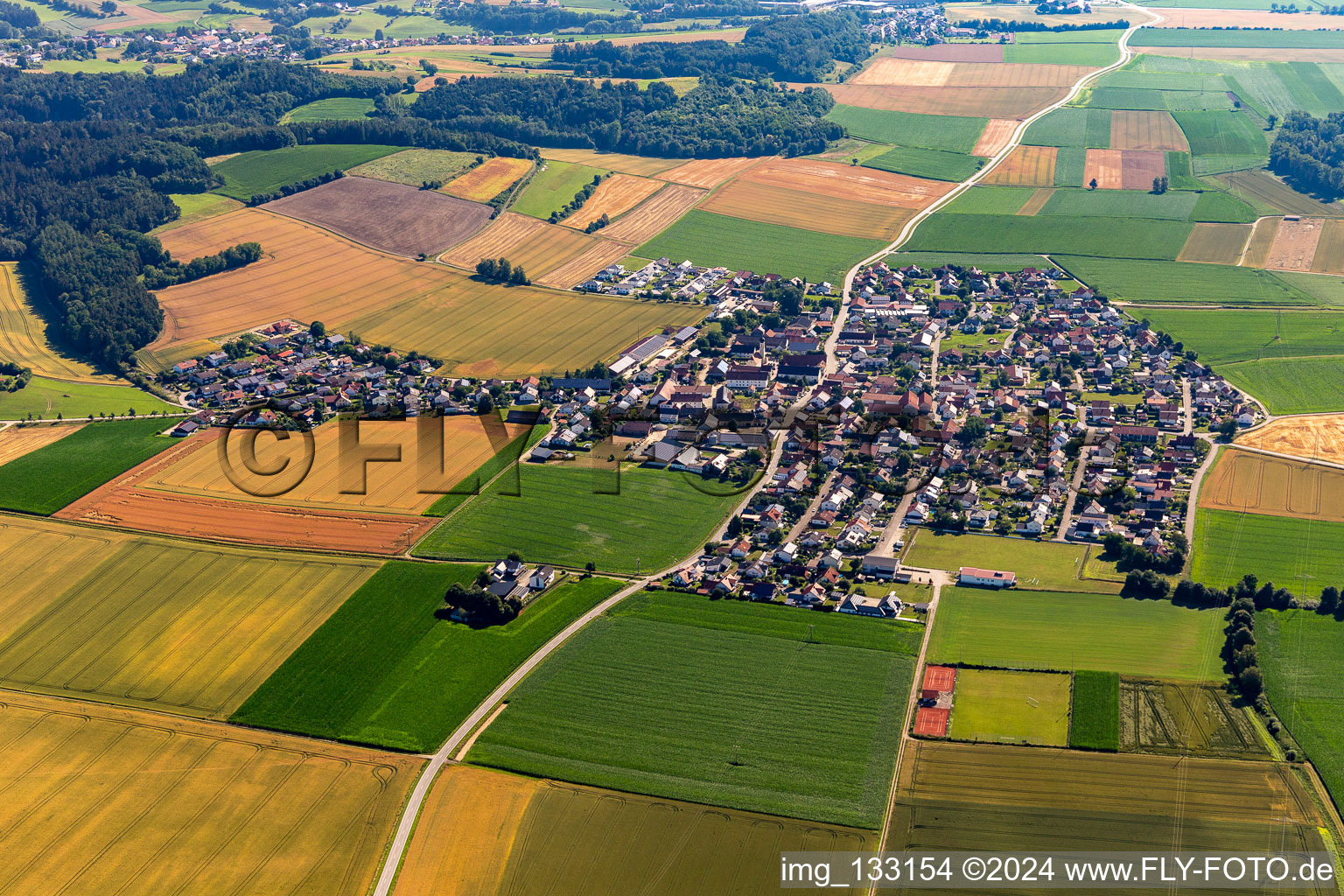 Oblique view of District Dornwang in Moosthenning in the state Bavaria, Germany