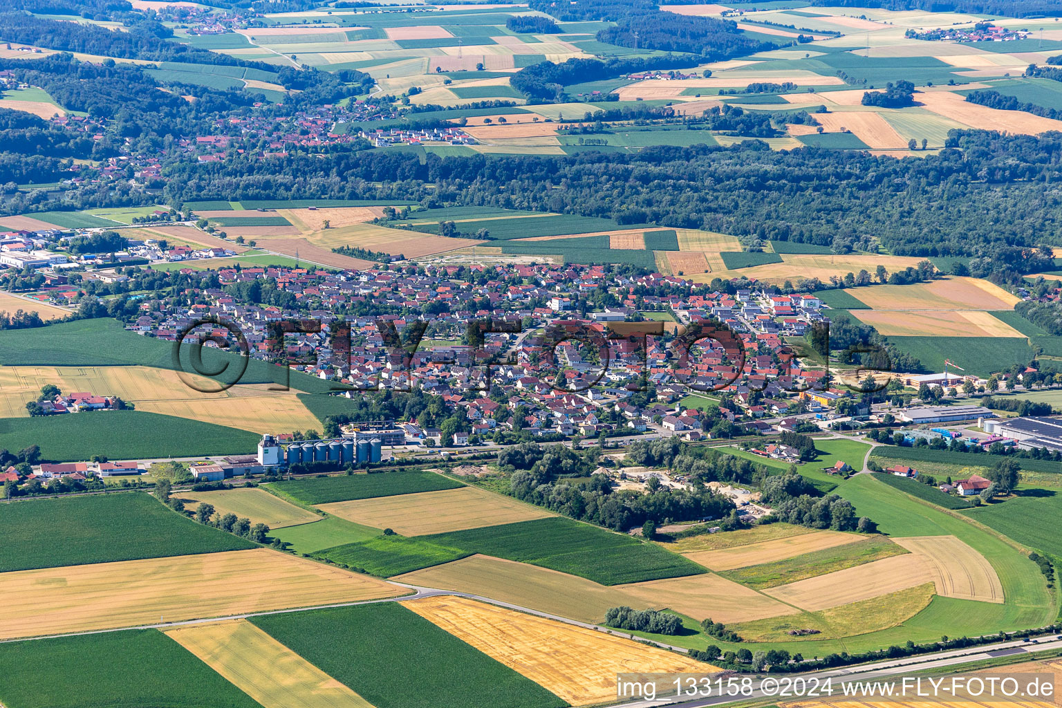 Aerial view of District Kronwieden in Loiching in the state Bavaria, Germany