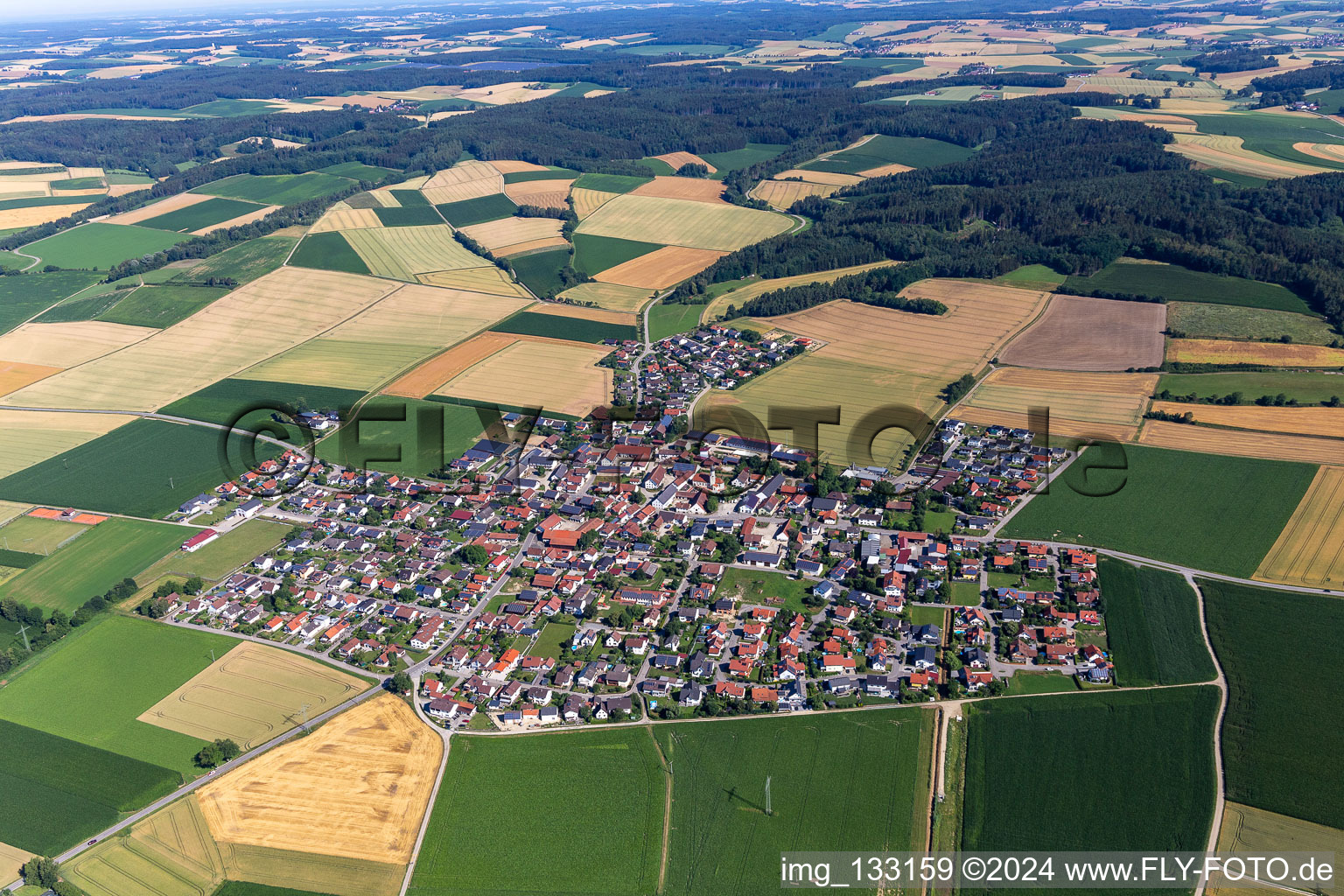 District Dornwang in Moosthenning in the state Bavaria, Germany from above