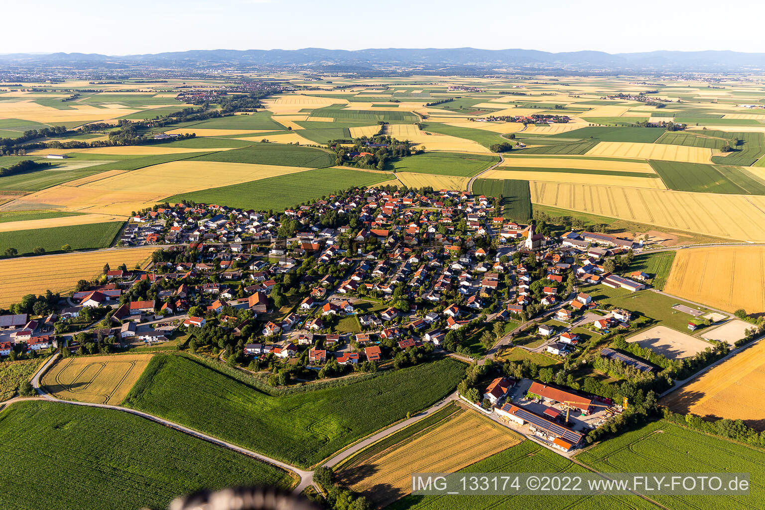 Aerial view of Oberpiebing in Salching in the state Bavaria, Germany