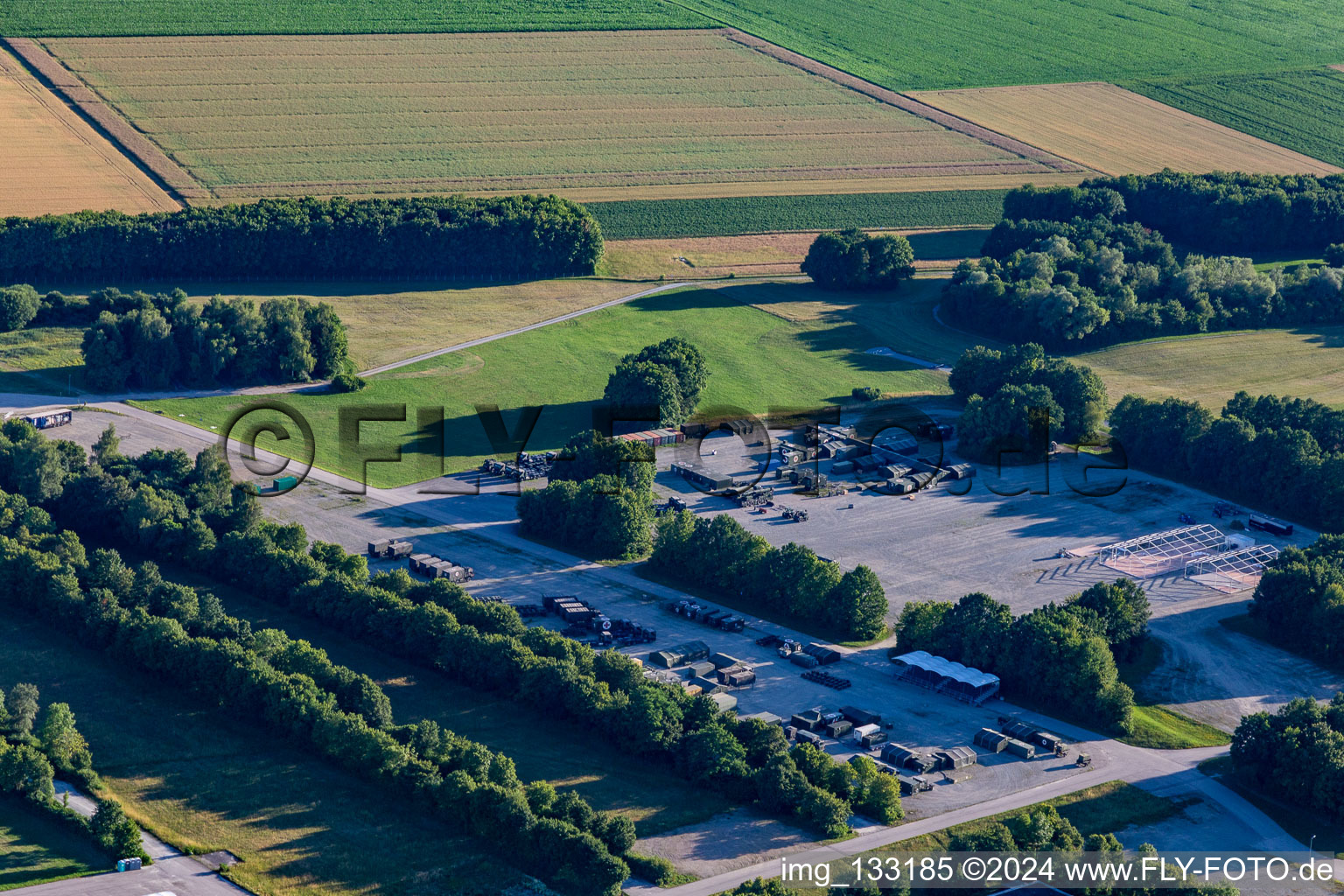 Aerial view of Gäuboden barracks with airfield Feldkirchen-Mitterharthausen in the district Mitterharthausen in Feldkirchen in the state Bavaria, Germany