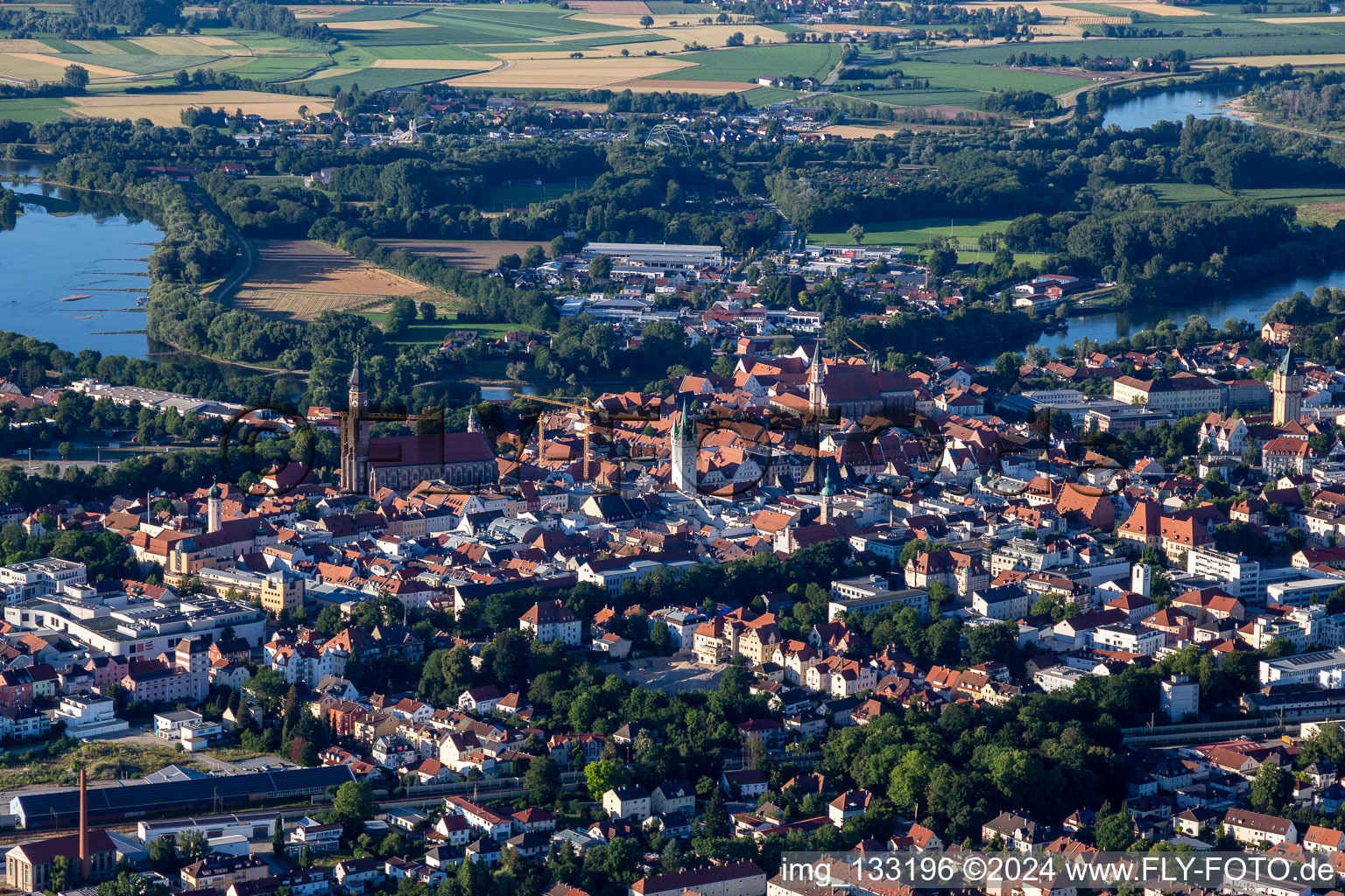 Aerial view of Straubing in the state Bavaria, Germany