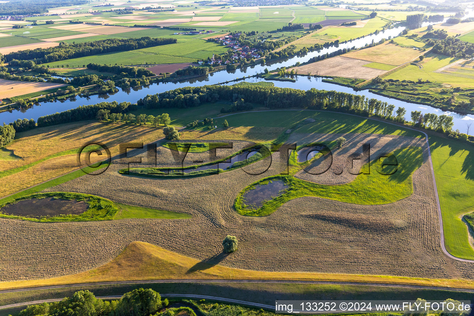 Aerial view of Polder on the Danube in the district Niederachdorf in Kirchroth in the state Bavaria, Germany