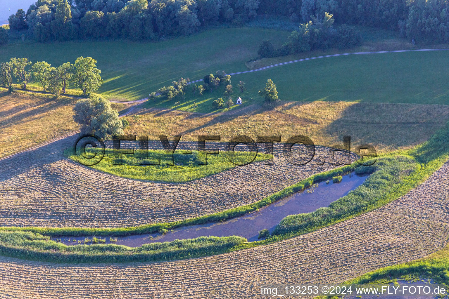 Aerial photograpy of Polder on the Danube in the district Niederachdorf in Kirchroth in the state Bavaria, Germany