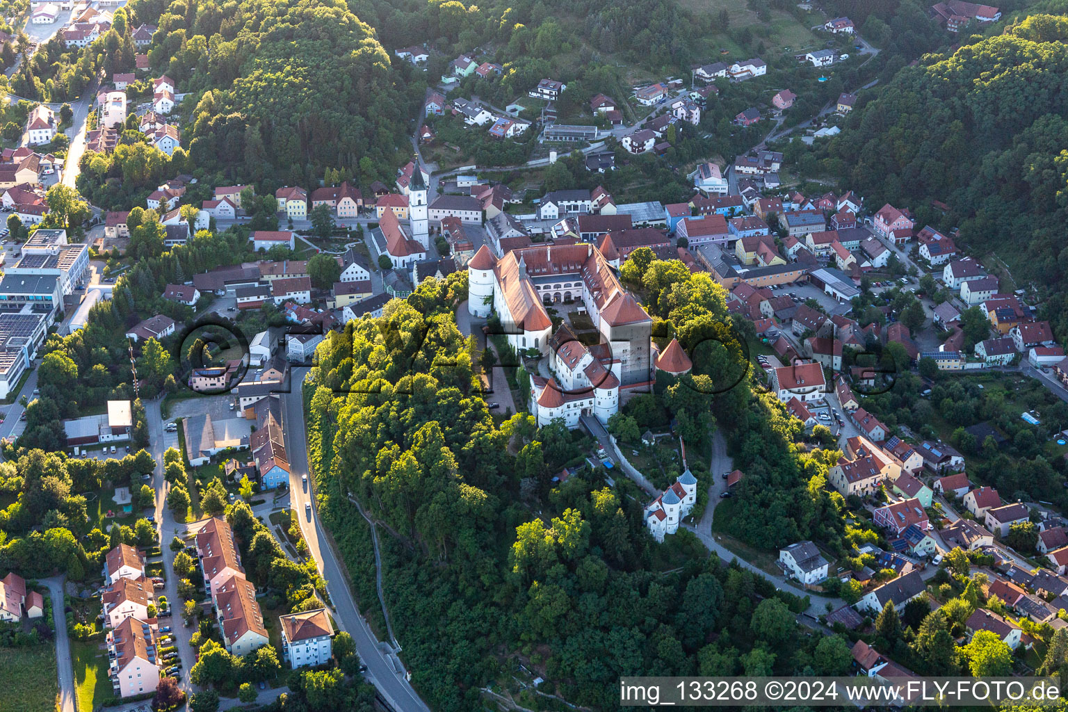 Aerial view of Pro Seniore Schloss Wörth in the district Hungersdorf in Wörth an der Donau in the state Bavaria, Germany