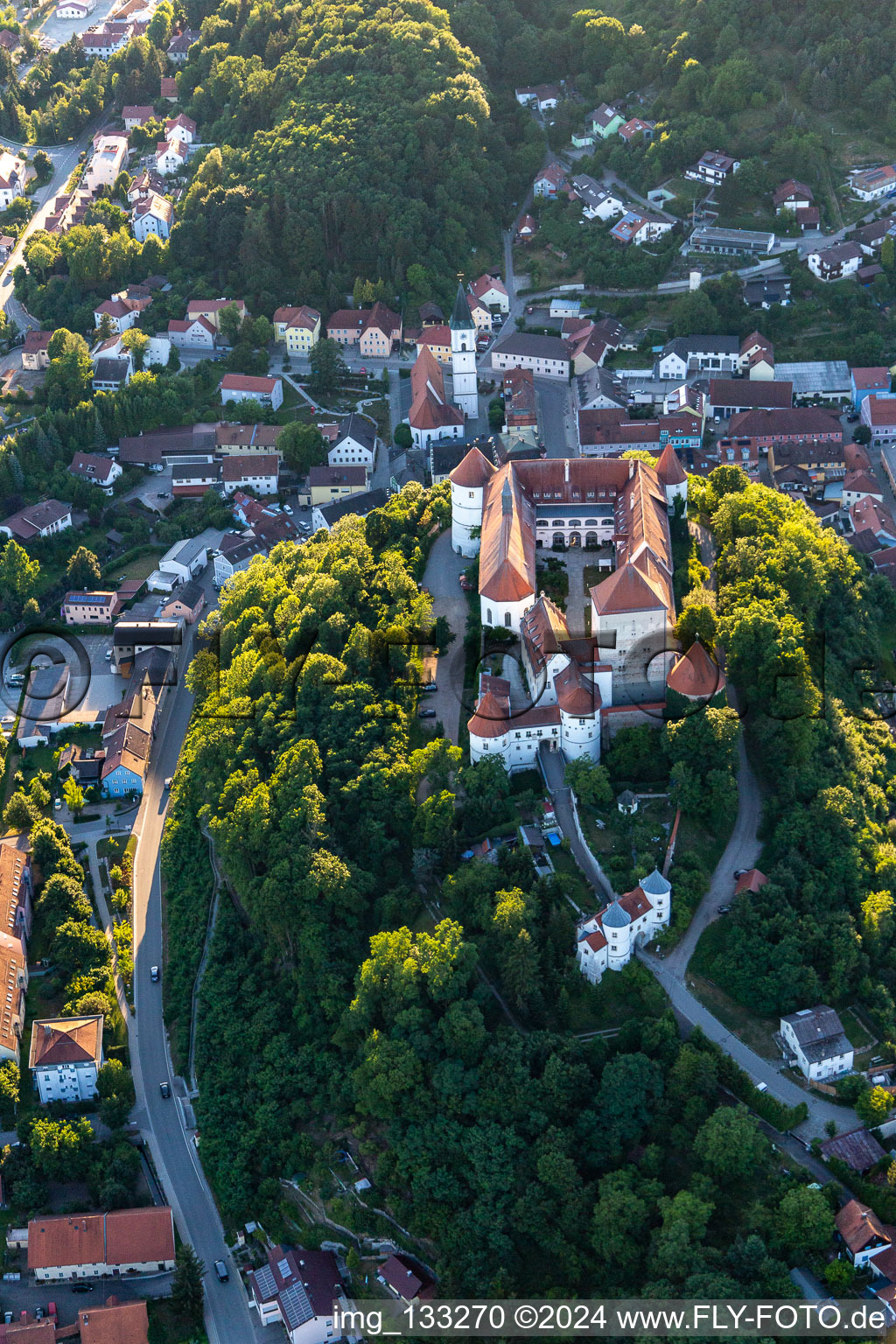 Oblique view of Pro Seniore Schloss Wörth in the district Hungersdorf in Wörth an der Donau in the state Bavaria, Germany