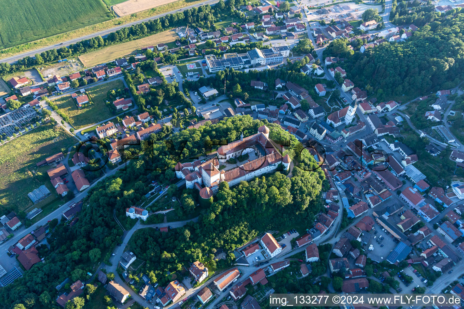 Aerial view of Pro Seniore Schloss Wörth in the district Hungersdorf in Wörth an der Donau in the state Bavaria, Germany