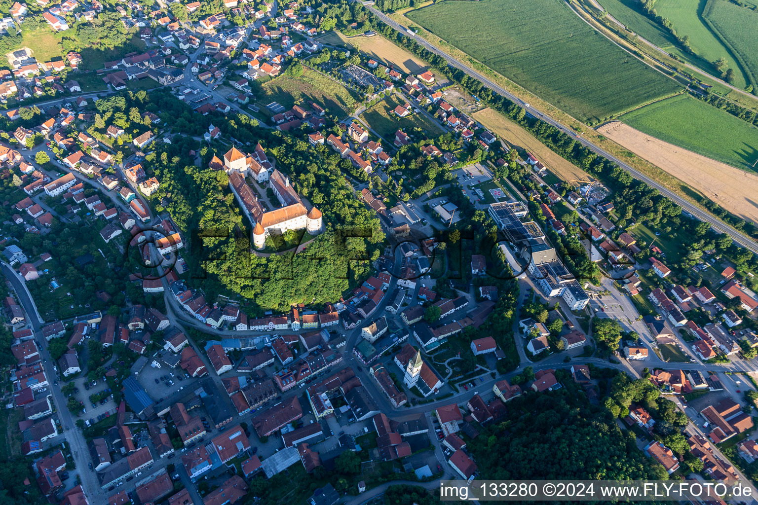 Oblique view of Wörth an der Donau in the state Bavaria, Germany