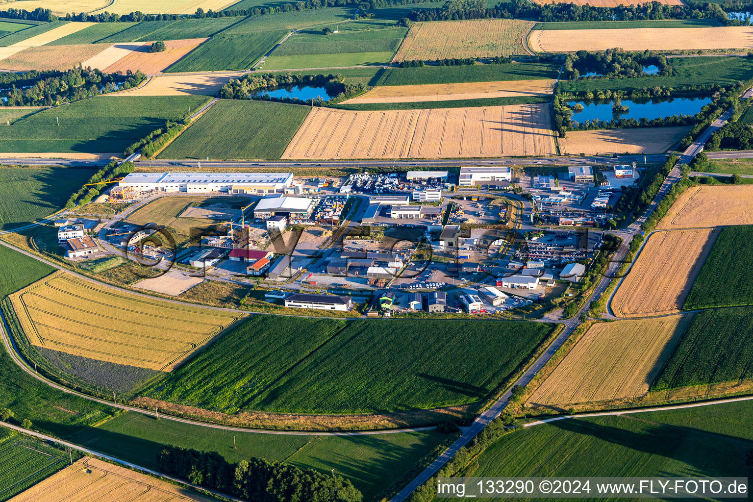 Aerial view of In the business park in Wörth an der Donau in the state Bavaria, Germany