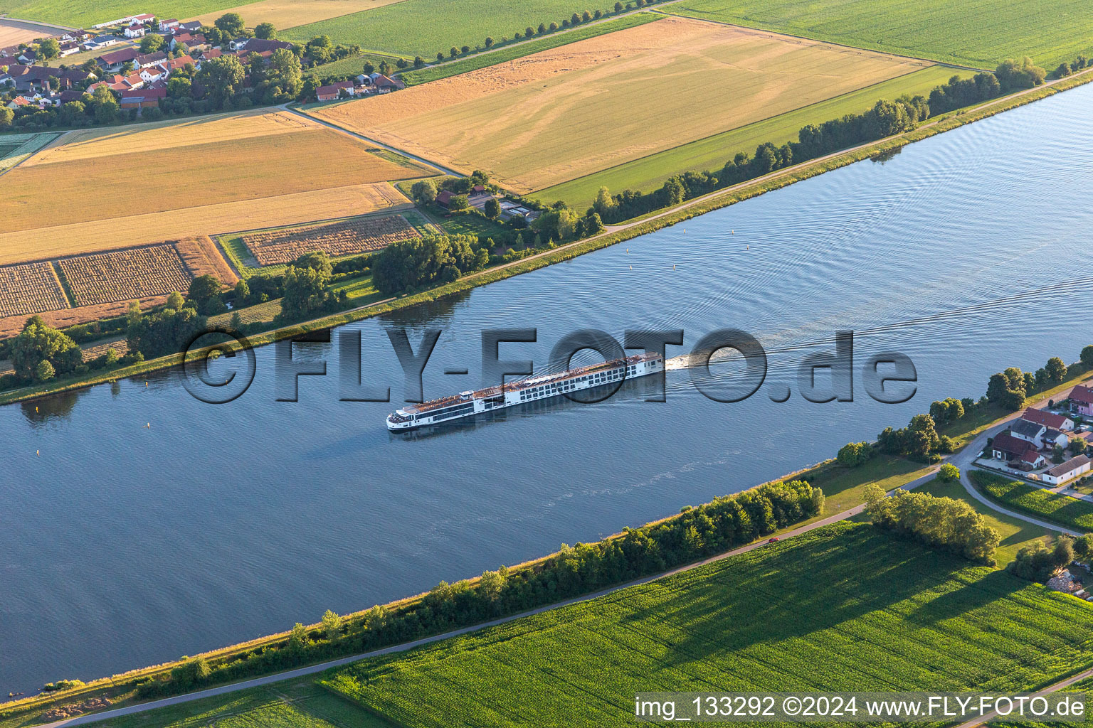 River cruise ship on the Danube in the district Frenghofen in Bach an der Donau in the state Bavaria, Germany