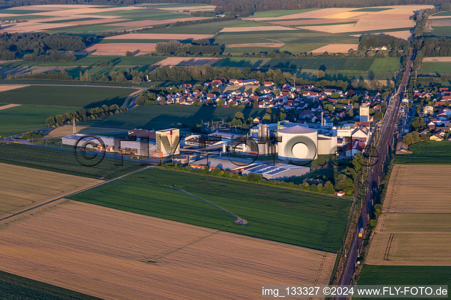 Aerial view of Südstärke Industrial Estate in Sünching in the state Bavaria, Germany