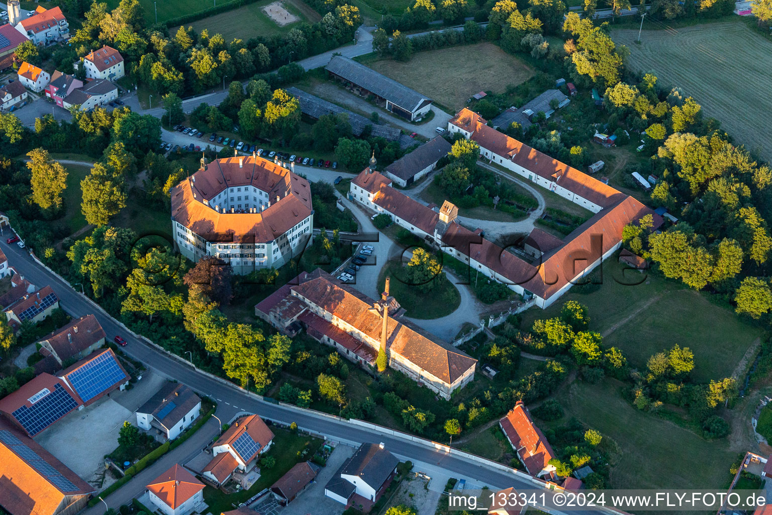 Aerial photograpy of Castle Sünching in Sünching in the state Bavaria, Germany