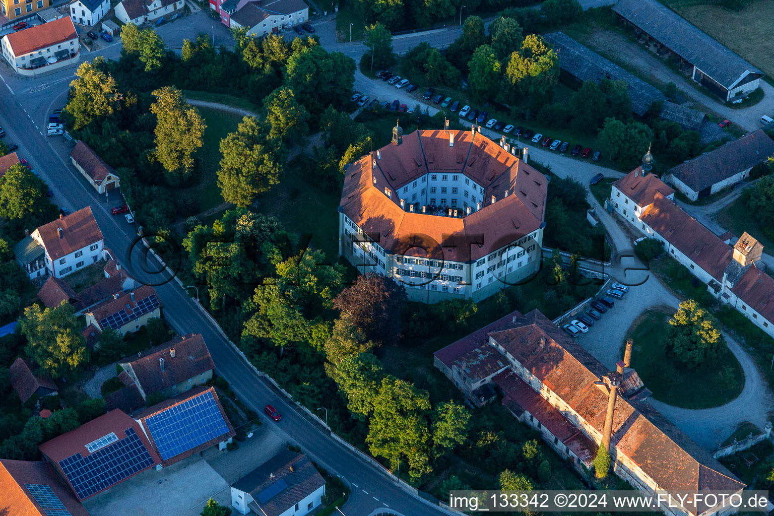 Oblique view of Castle Sünching in Sünching in the state Bavaria, Germany